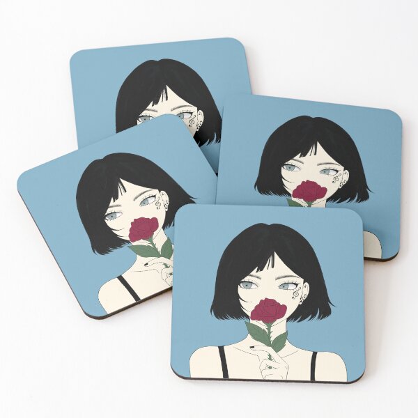 Item preview, Cute Gril and red rose on Blue designed and sold by MayMayna.
