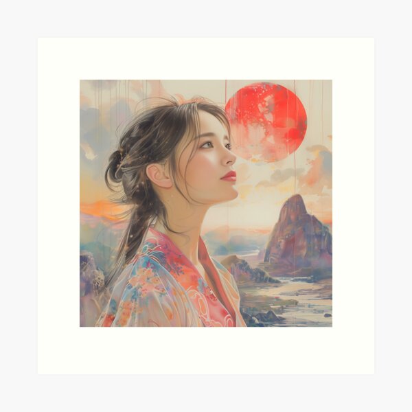 Item preview, Enchanting Japanese Maiden in Soft Hues designed and sold by Pix80Studio.