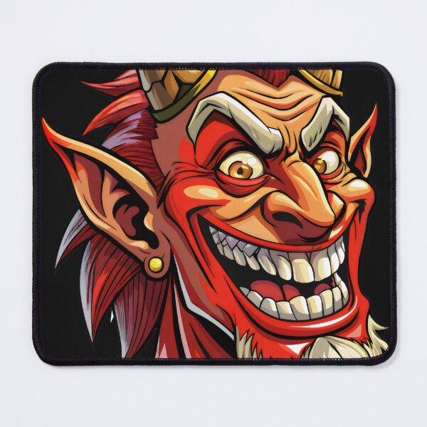 Item preview, Red Devil Cartoon Illustration Horns Grin Earring Fiery Eyes Sharp Teeth Mischievous Expression designed and sold by Rostislav Bouda.