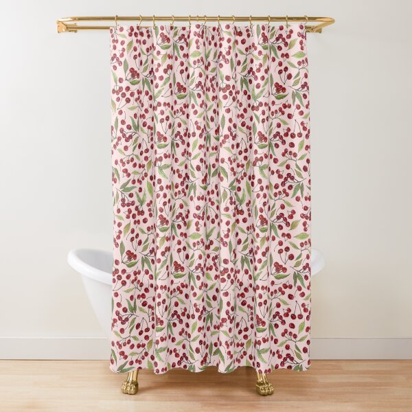 Summer Cherries on Pink Shower Curtain