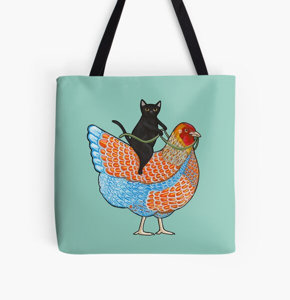 Vista previa del artículo con la obra «Paseo en Pollo Wyandotte y Gato Negro», diseñado y vendido por KilkennyCat Art.
