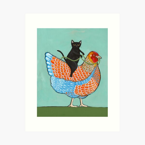 Item preview, Chicken Ride Wyandotte und Black Cat designed and sold by KilkennyCat Art.