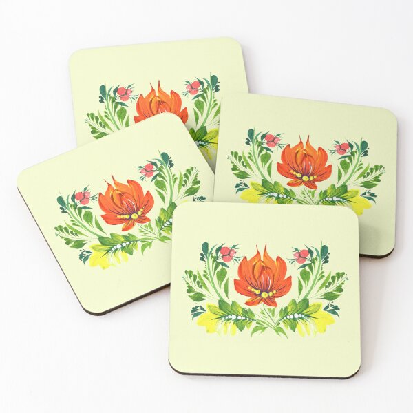 Item preview, Red flower and berries pink in Petrykivka style,  Ukrainian art  designed and sold by Sunflower-7.