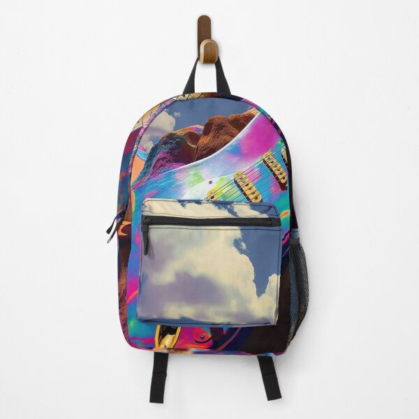 Item preview, A vibrant, psychedelic guitar against a colorful desert backdrop designed and sold by realmusicluver.