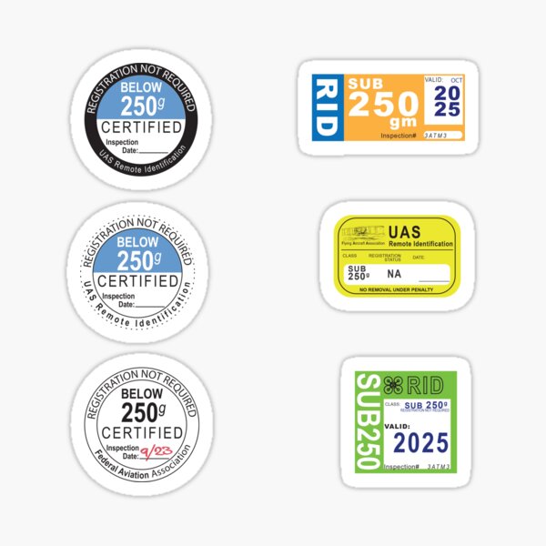 Item preview, Sub 250 gram certified stickers for drone pilots designed and sold by WHERESMYNAMEGO.