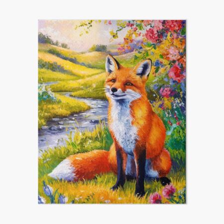 Item preview, Fox Portrait. Spring season, floral fox, vintage fox, fox painting, Paul Cezanne style designed and sold by FoxVibes.