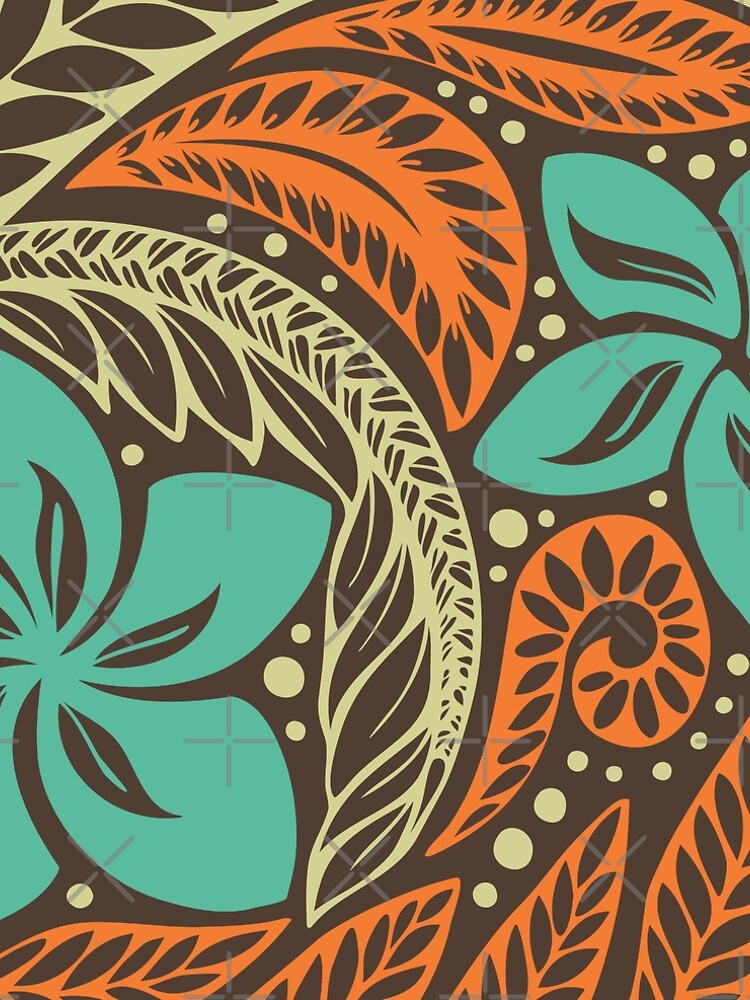 Polynesian Hawaiian brown blue floral tattoo design by AyeletF