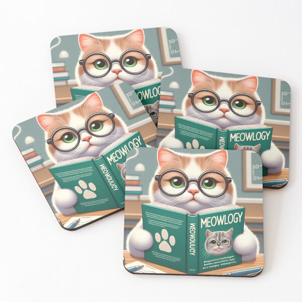 Item preview, A cat with glasses reading a book titled "Meowlogy" designed and sold by DesignRizz.