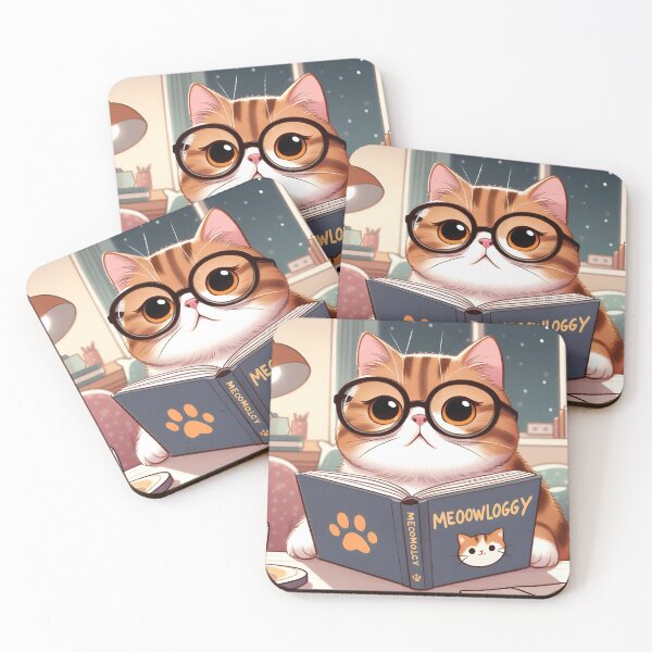 Item preview, A cat with glasses reading a book titled "Meowlogy" designed and sold by DesignRizz.