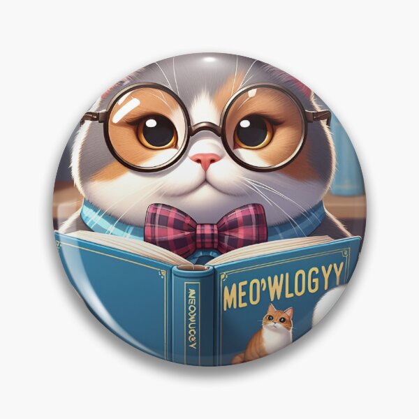 Item preview, A cat with glasses reading a book titled "Meowlogy" designed and sold by DesignRizz.