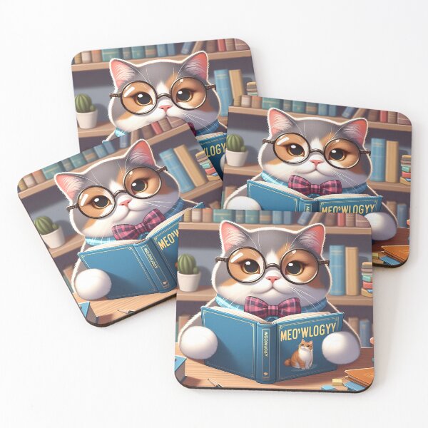 Item preview, A cat with glasses reading a book titled "Meowlogy" designed and sold by DesignRizz.