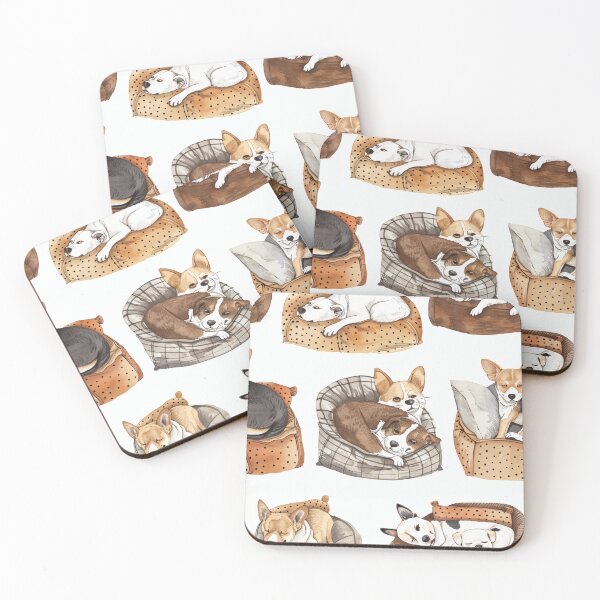 Item preview, Seamless watercolor pattern of dogs napping in cozy beds designed and sold by DMay-art.