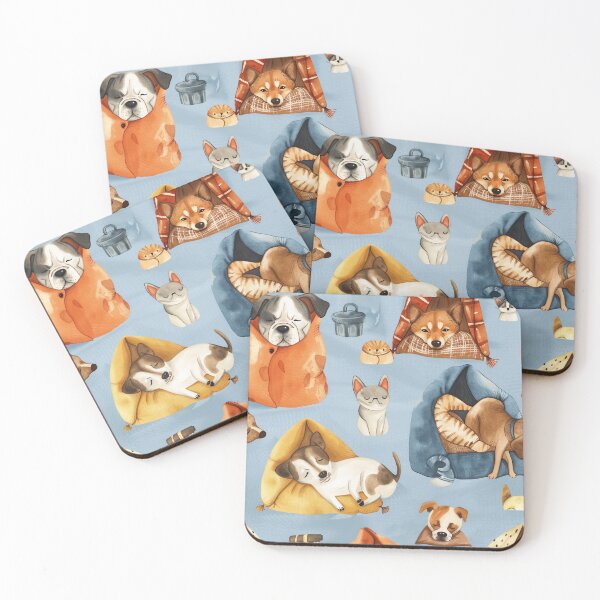 Item preview, Seamless watercolor pattern of dogs napping in cozy beds designed and sold by DMay-art.