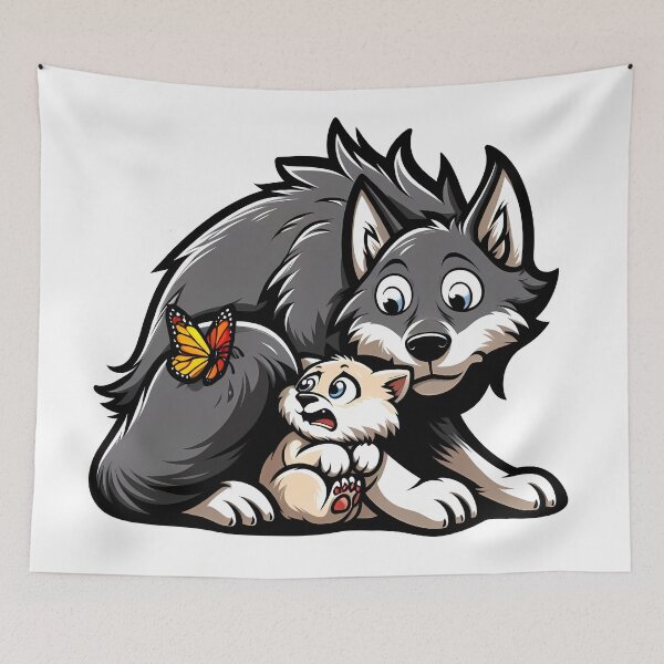 Item preview, Wolf Cub And Butterfly designed and sold by Funny Vintage Stickers And T-Shirts.
