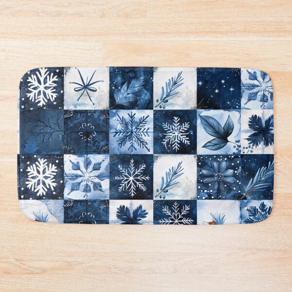Item preview, Blue Winter Snowflakes with Leaves and Flowers Patchwork  designed and sold by Chestnut Falls Studio.