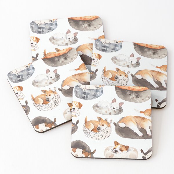Item preview, Seamless watercolor pattern of dogs napping in cozy beds designed and sold by DMay-art.