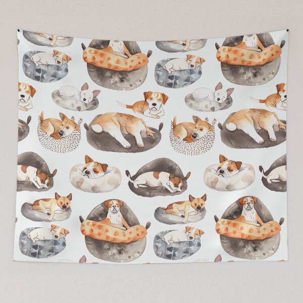 Item preview, Seamless watercolor pattern of dogs napping in cozy beds designed and sold by DMay-art.