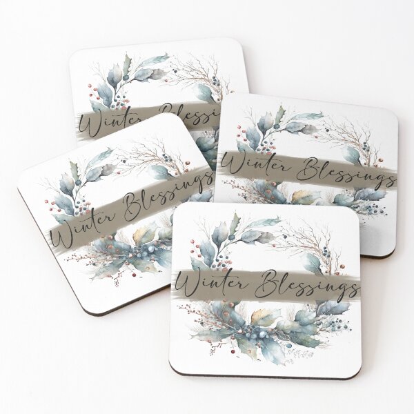 Item preview, Winter Blessings - watercolour winter wreath designed and sold by Chestnut Falls Studio.