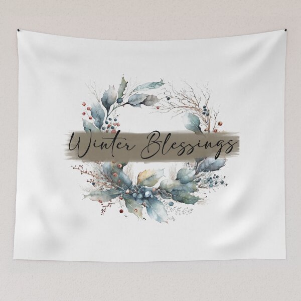 Item preview, Winter Blessings - watercolour winter wreath designed and sold by Chestnut Falls Studio.