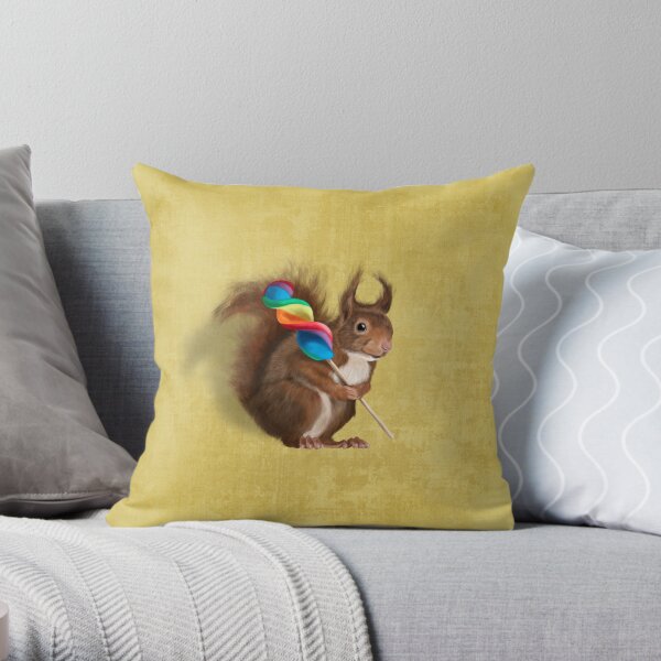 Squirrel with lollipop Throw Pillow