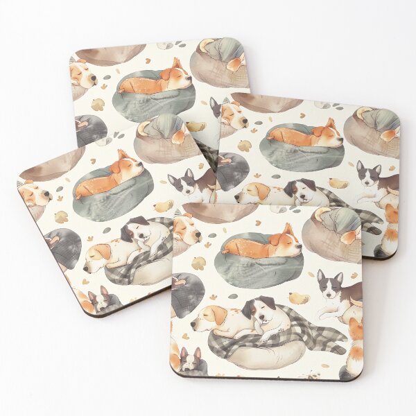 Item preview, Seamless watercolor pattern of dogs napping in cozy beds designed and sold by DMay-art.