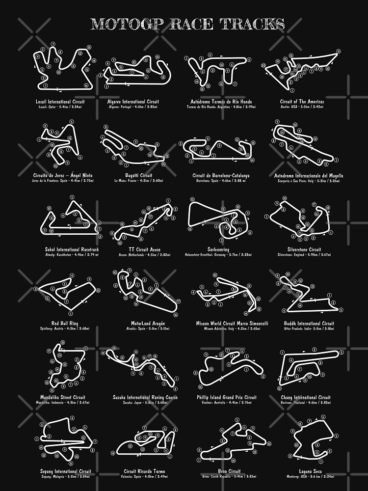 Thumbnail 7 of 7, Classic T-Shirt, MotoGP Race Tracks Vertical (White Stencil-No Background) designed and sold by BGALAXY.