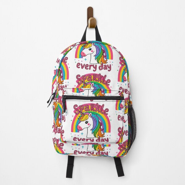 Item preview, a unicorn with colorful hair and a rainbow, with words 'Sparkle Every Day' in a cute font designed and sold by OneLastWish.
