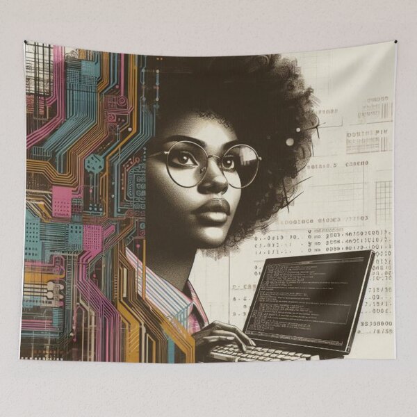 Item preview, a mixed media portrait of a female african american computer designed and sold by MatthEwCasleE.