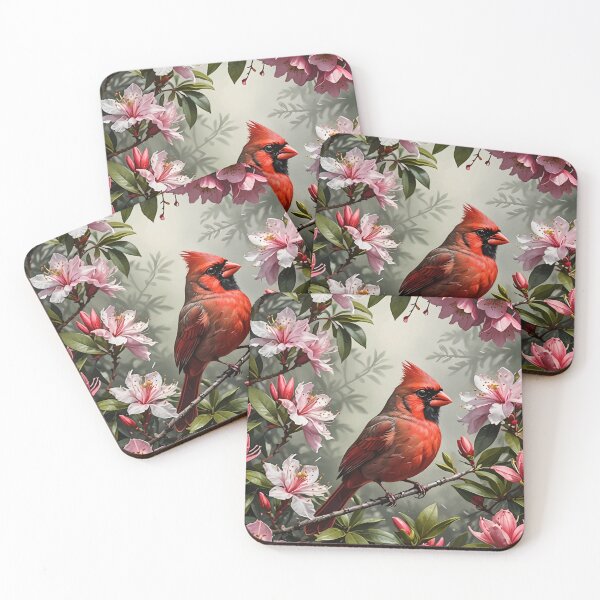 Item preview, Northern Cardinal Bird Surrounded By Rhododendron Flowers designed and sold by taiche.