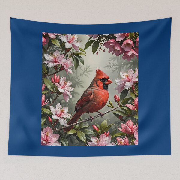 Item preview, Northern Cardinal Bird Surrounded By Rhododendron Flowers designed and sold by taiche.