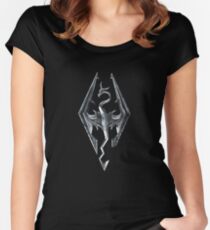 Skyrim Logo - Iron Embossed in Granite Women's Fitted Scoop T-Shirt