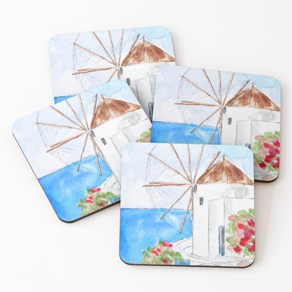 Item preview, Greek windmill ink and watercolor  designed and sold by ColorandColor.