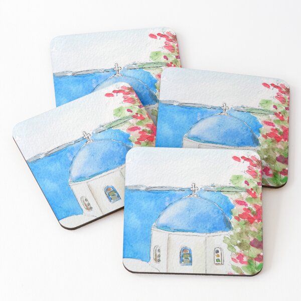 Item preview, Greece blue church  ink and watercolor  designed and sold by ColorandColor.