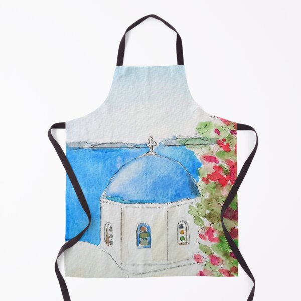 Item preview, Greece blue church  ink and watercolor  designed and sold by ColorandColor.