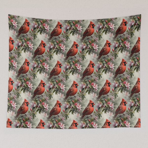 Item preview, Northern Cardinal Bird Surrounded By Rhododendron Flowers Pattern designed and sold by taiche.