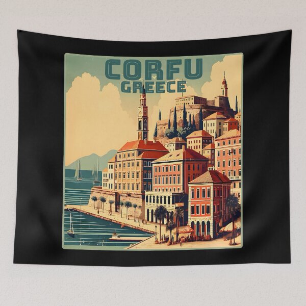 Item preview, Vintage retro Corfu Greece Landmarks Skyline. designed and sold by Unitepeople.