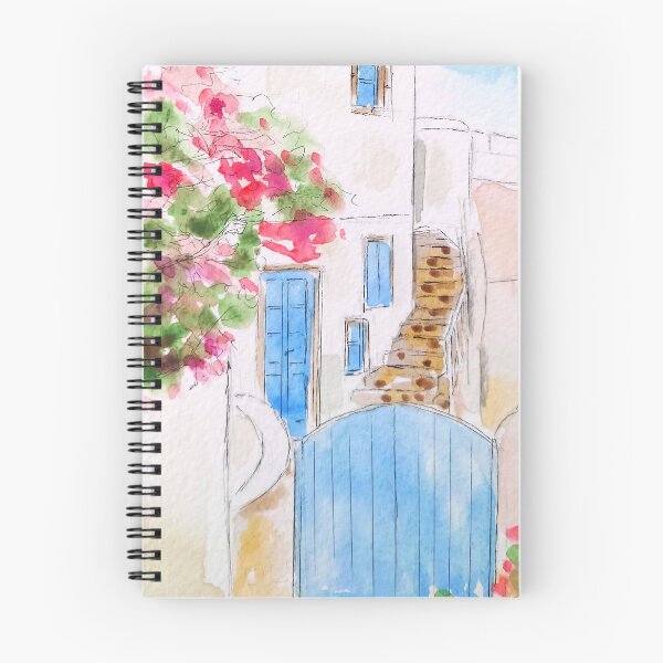 Item preview, Greece Island street corner ink and watercolor  designed and sold by ColorandColor.