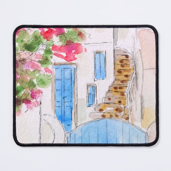 Item preview, Greece Island street corner ink and watercolor  designed and sold by ColorandColor.