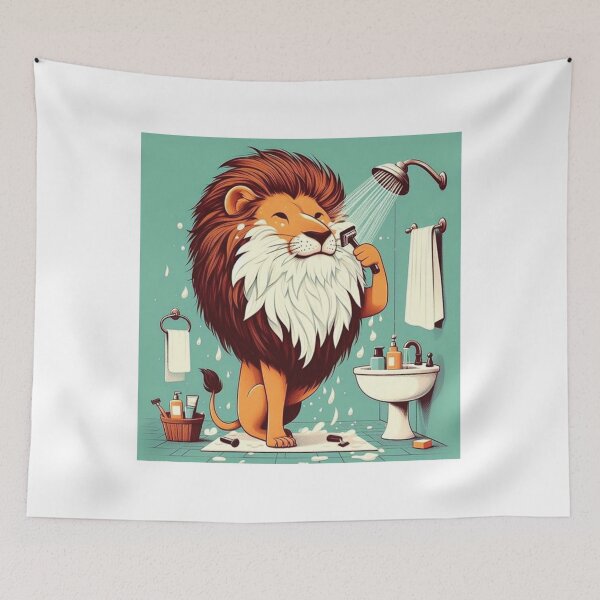 Item preview, Lion Shaving in Bathroom designed and sold by GainesTerryqu.