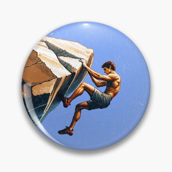 Artikelvorschau, Retro Kletterer Boulderer klettert am Fels outdoor pixelart entworfen und verkauft von Bouldershop.