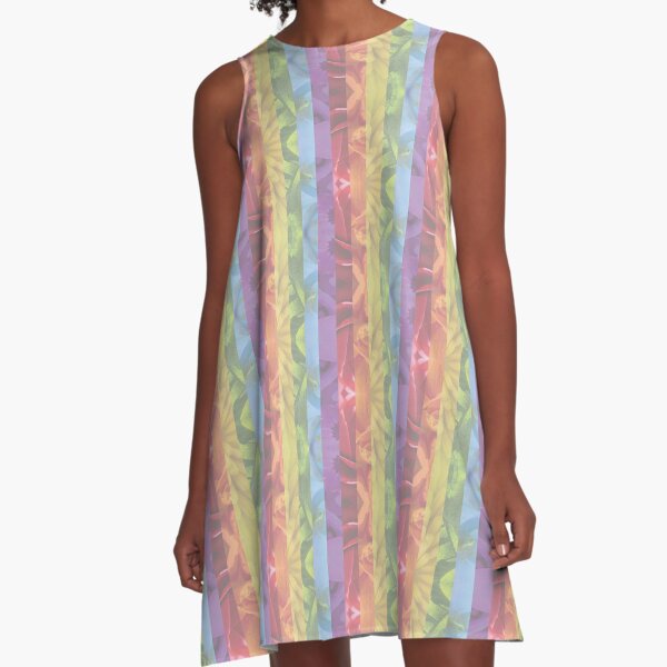 [L] Rainbow Pastel Floral A-Line Dress