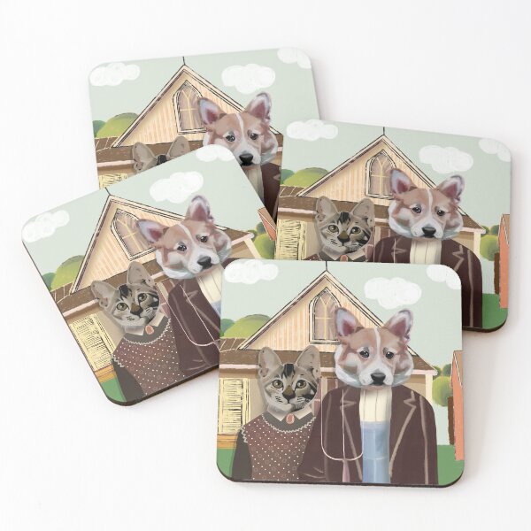 Item preview, American Gothic x Corgi and his wife designed and sold by Angie16bkk.