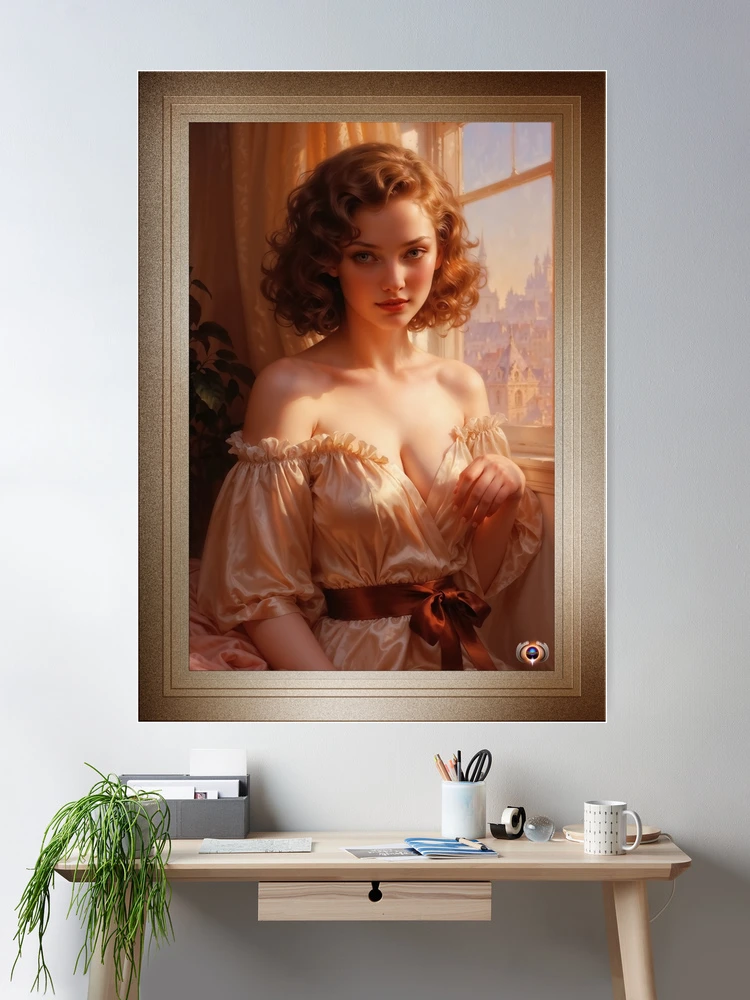 Beautiful Woman In A Morning Sunlit Room Overlooking A Historic Cityscape AI Concept Art by Xzendor7 2 Beautiful Woman In A Morning Sunlit Room Overlooking A Historic Cityscape Alluring AI Concept Art by Xzendor7 Room Decor Portrait Poster Art Print
