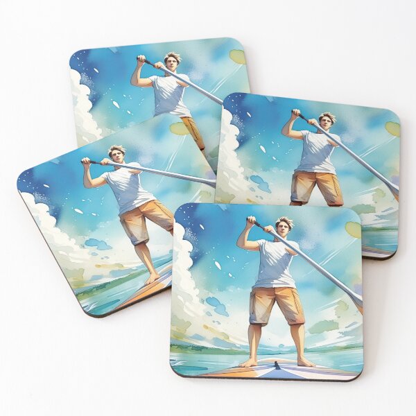 Item preview, Young man paddle boarding amidst vibrant, colorful splashes of water and sky, evoking a sense of freedom and adventure designed and sold by homydesign.