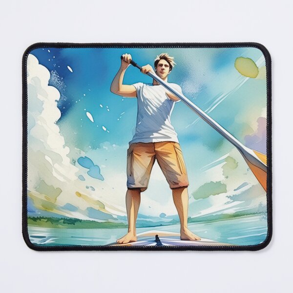 Item preview, Young man paddle boarding amidst vibrant, colorful splashes of water and sky, evoking a sense of freedom and adventure designed and sold by homydesign.