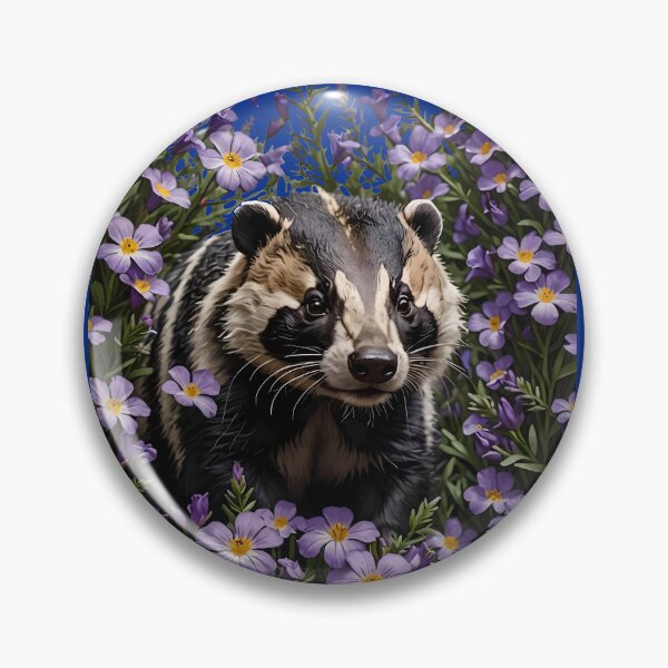 Item preview, A Badger Surrounded By Violet Viola sororia Flowers designed and sold by taiche.