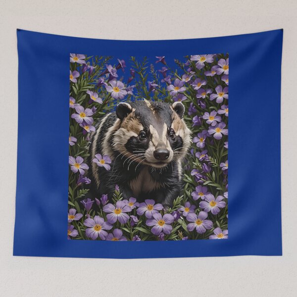 Item preview, A Badger Surrounded By Violet Viola sororia Flowers designed and sold by taiche.