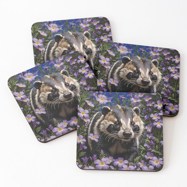 Item preview, A Badger Surrounded By Violet Viola sororia Flowers designed and sold by taiche.