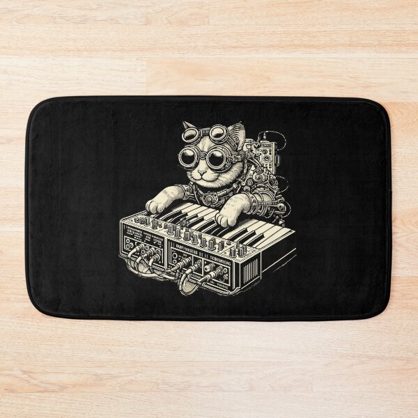 Item preview, Steampunk Cat Playing Synthesizer Synth Kitten Techno Music designed and sold by Dressed For  Duty.
