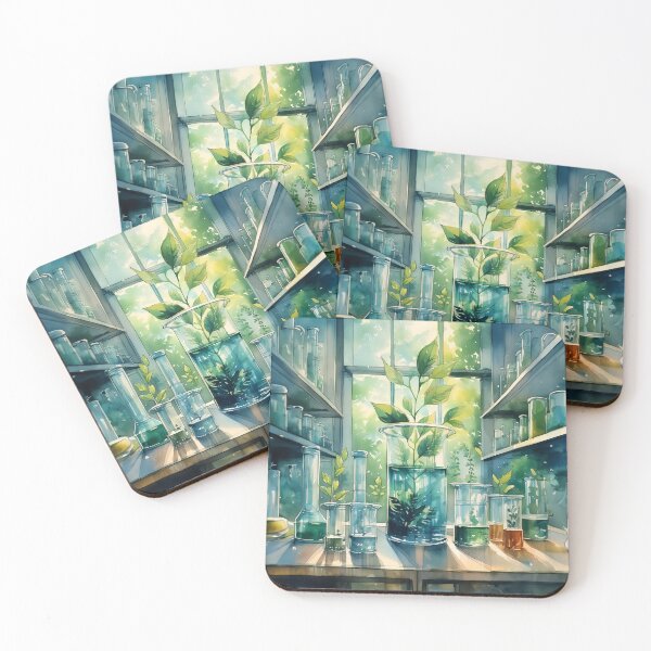 Item preview, Sunlit lab filled with plants growing in beakers and flasks, bathed in green light from the window. Generative AI. designed and sold by homydesign.